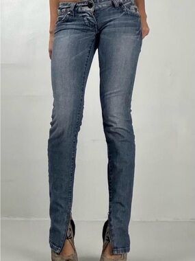 NWT Guess Y2K Ankle Zip Hem Skinny Jeans Chain Studded Pocket Low Rise Size 29